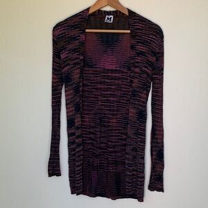 Missoni Striped Knit Open Cardigan with Pink and Brown Accents Repaired Size 40